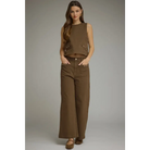 Brown Sleeveless Top with Gold Horse Buckle - Blouse