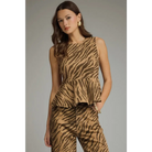 Brown Tiger Print Peplum Top - Blouse