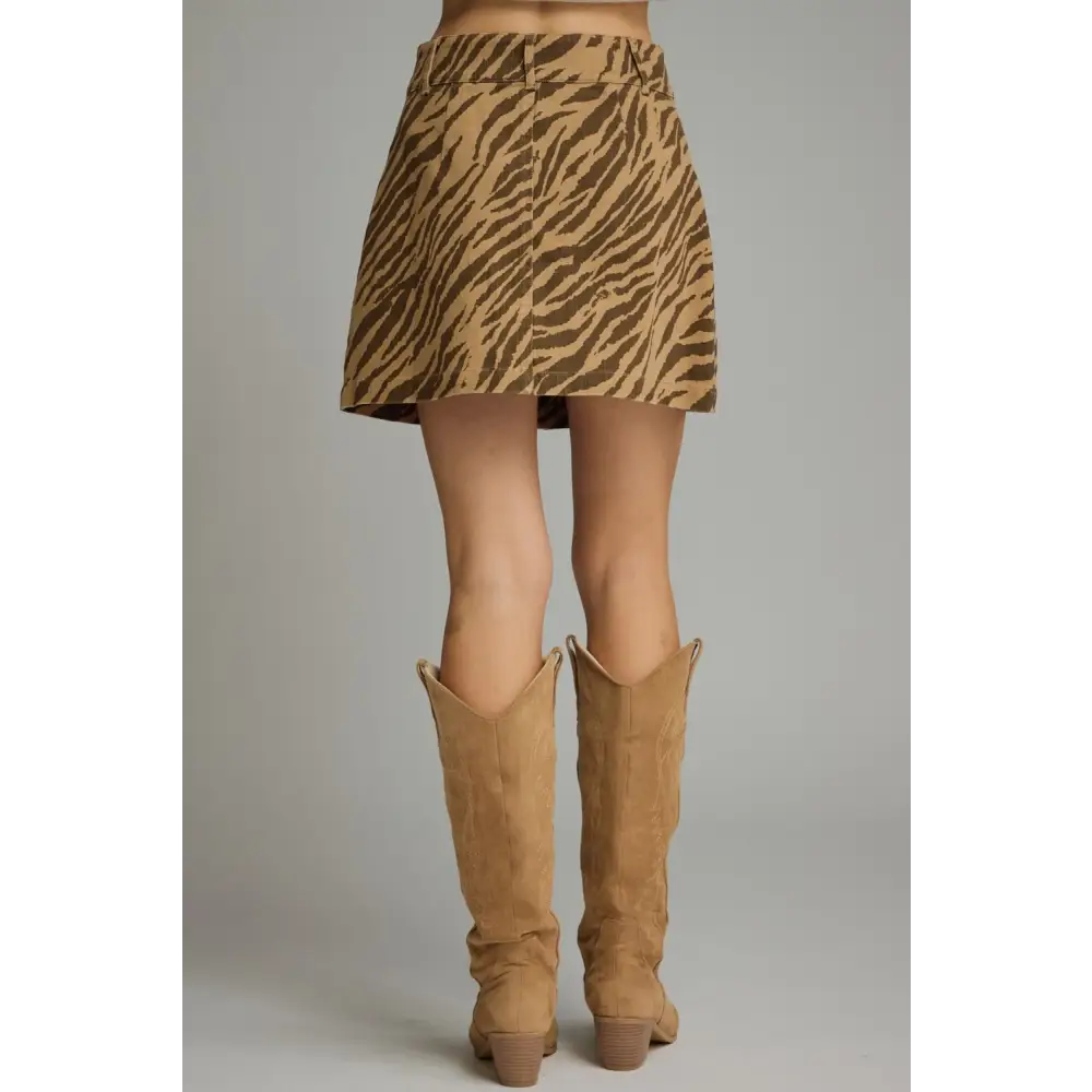 Brown Tiger Print Skirt - Skirt