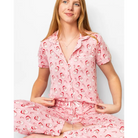 Candy Cane Cutie Short Sleeve Button Up Sleep Shirt Light Pink/Red/White -Asst.