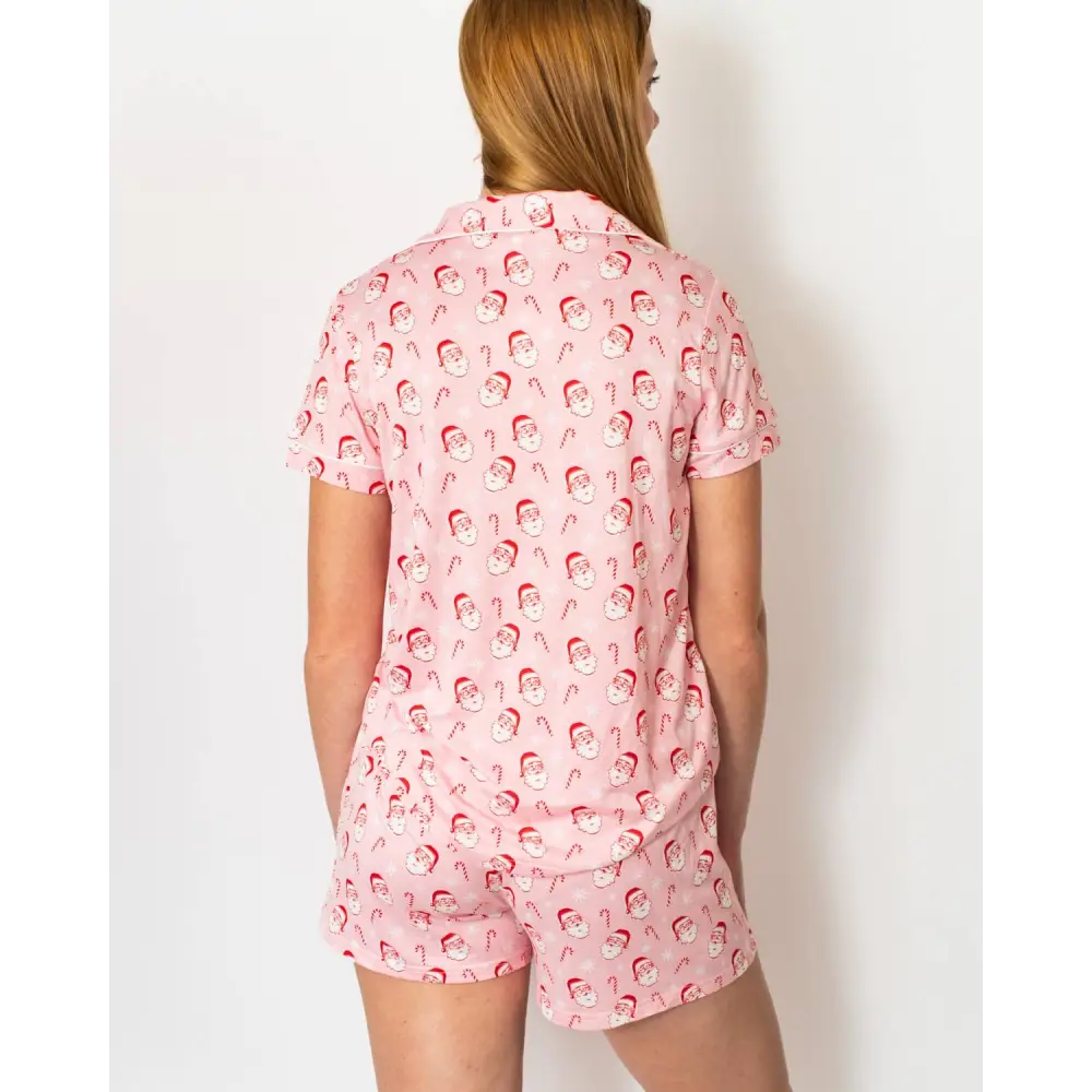 Candy Cane Cutie Short Sleeve Button Up Sleep Shirt Light Pink/Red/White -Asst.
