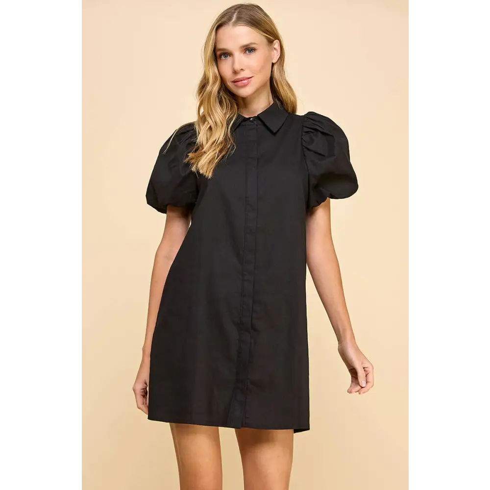 CD04468-Button Down Shift Dress - S / Black