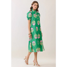CD06970-Floral Print Ruffle Collar Button Down Midi Dress