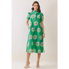 CD06970-Floral Print Ruffle Collar Button Down Midi Dress