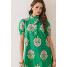 CD06970-Floral Print Ruffle Collar Button Down Midi Dress