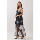 CD07181-Polka Dot Sheer Overlay Maxi Dress