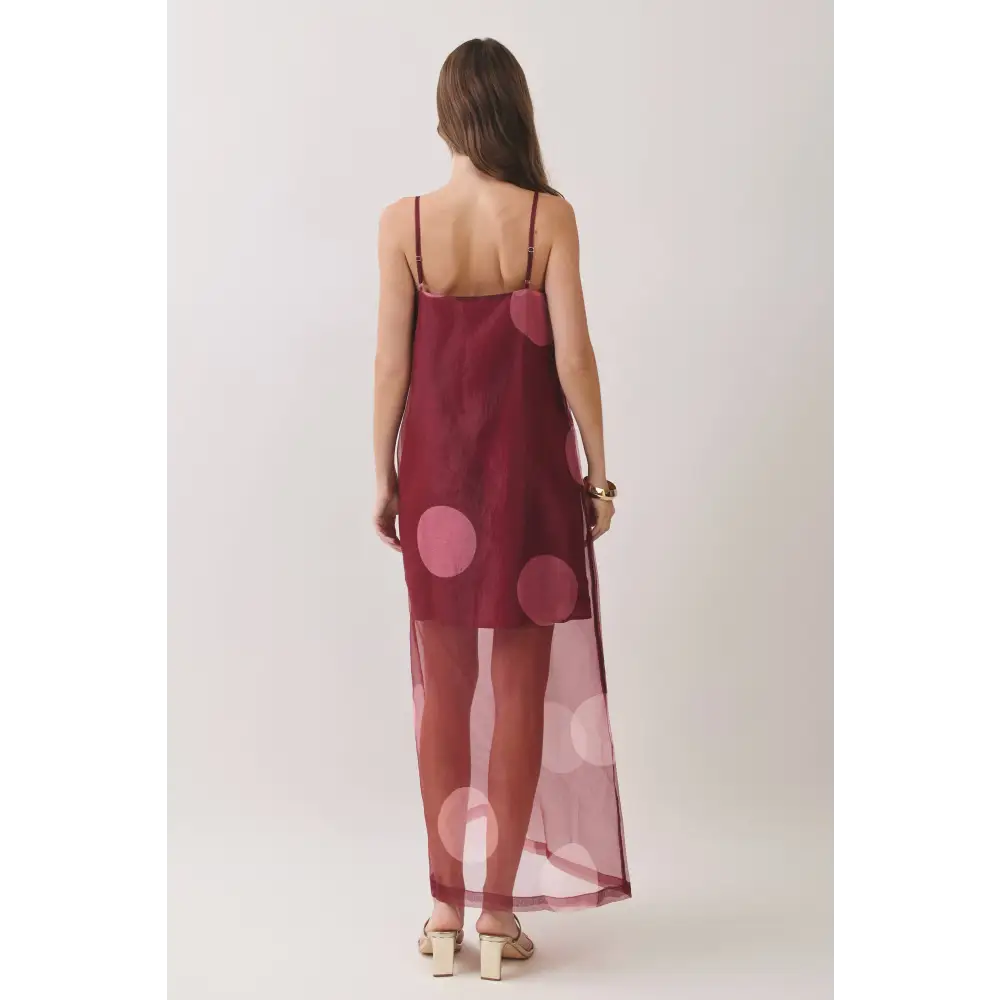 CD07181-Polka Dot Sheer Overlay Maxi Dress