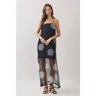 CD07181-Polka Dot Sheer Overlay Maxi Dress