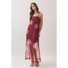CD07181-Polka Dot Sheer Overlay Maxi Dress - L / Burgundy
