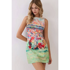 CD07335-Abstract Football Print Open Back Mini Dress