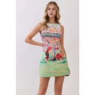 CD07335-Abstract Football Print Open Back Mini Dress - M / Green