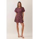 CD07621-Geometric Print Puff Sleeve Mini Dress