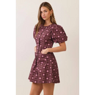 CD07621-Geometric Print Puff Sleeve Mini Dress