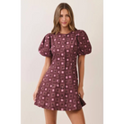 CD07621-Geometric Print Puff Sleeve Mini Dress