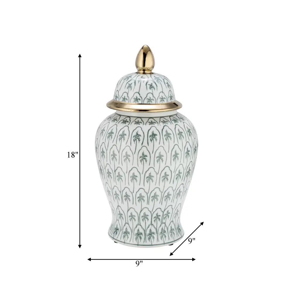 Ceramic Accents Lidded Decorative Ginger Jar - Green 18 in.