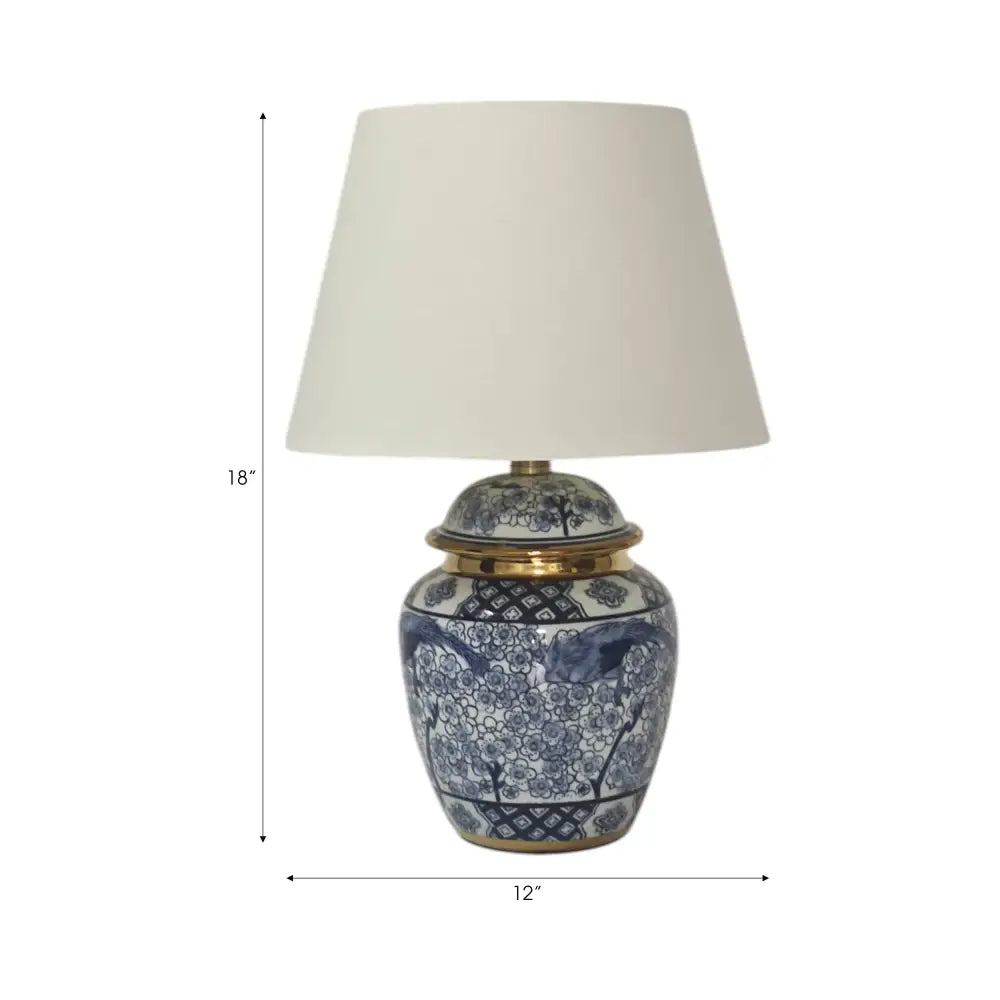Ceramic Chinoiserie Gold Trim Table Lamp - Blue 12 in.