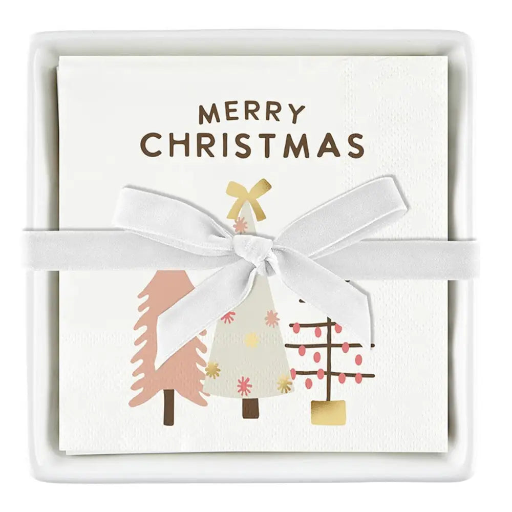 Ceramic Napkin Tray + Napkins Blush Merry Christmas christmas serveware