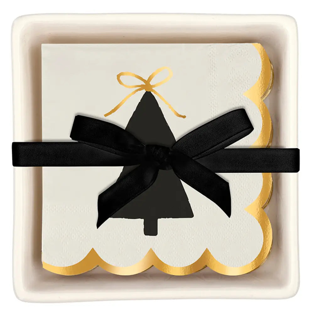 Ceramic Napkin Tray + Napkins - Bow Tree - christmas serveware