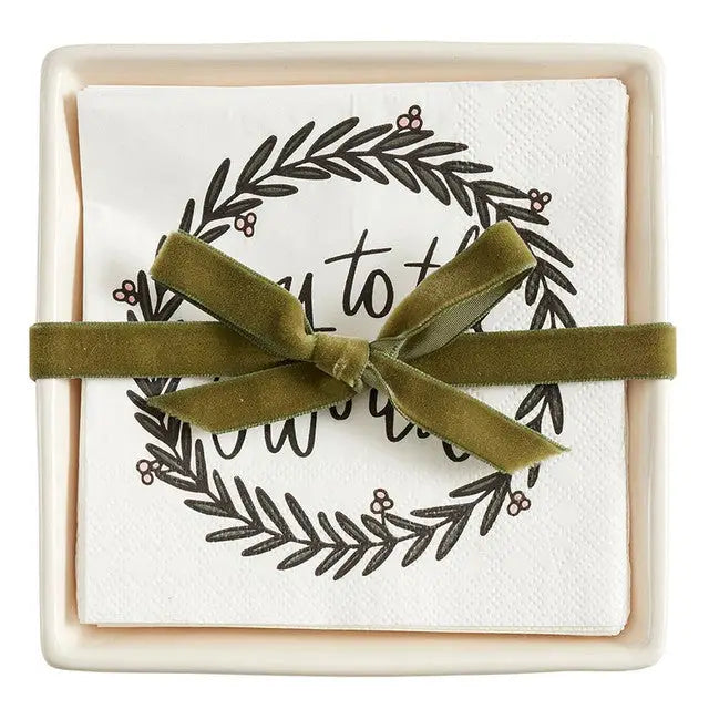 Ceramic Napkin Tray + Napkins - Joy to the World - Napkin