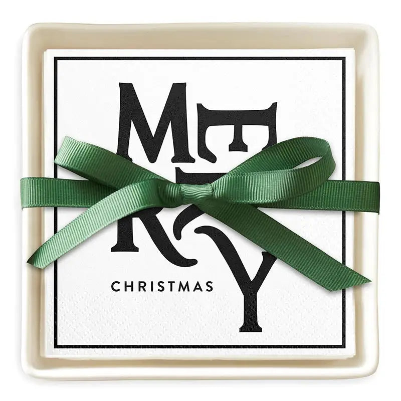 Ceramic Napkin Tray + Napkins - Merry Christmas - Napkin