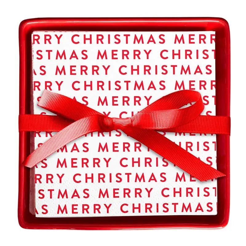 Ceramic Napkin Tray + Napkins - Merry Christmas Repeat - Napkin