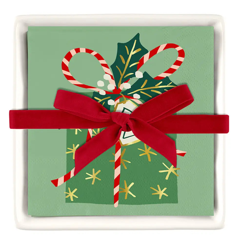 Ceramic Napkin Tray + Napkins - Present - christmas serveware