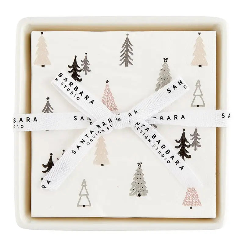 Ceramic Napkin Tray + Napkins - White Trees - Napkin