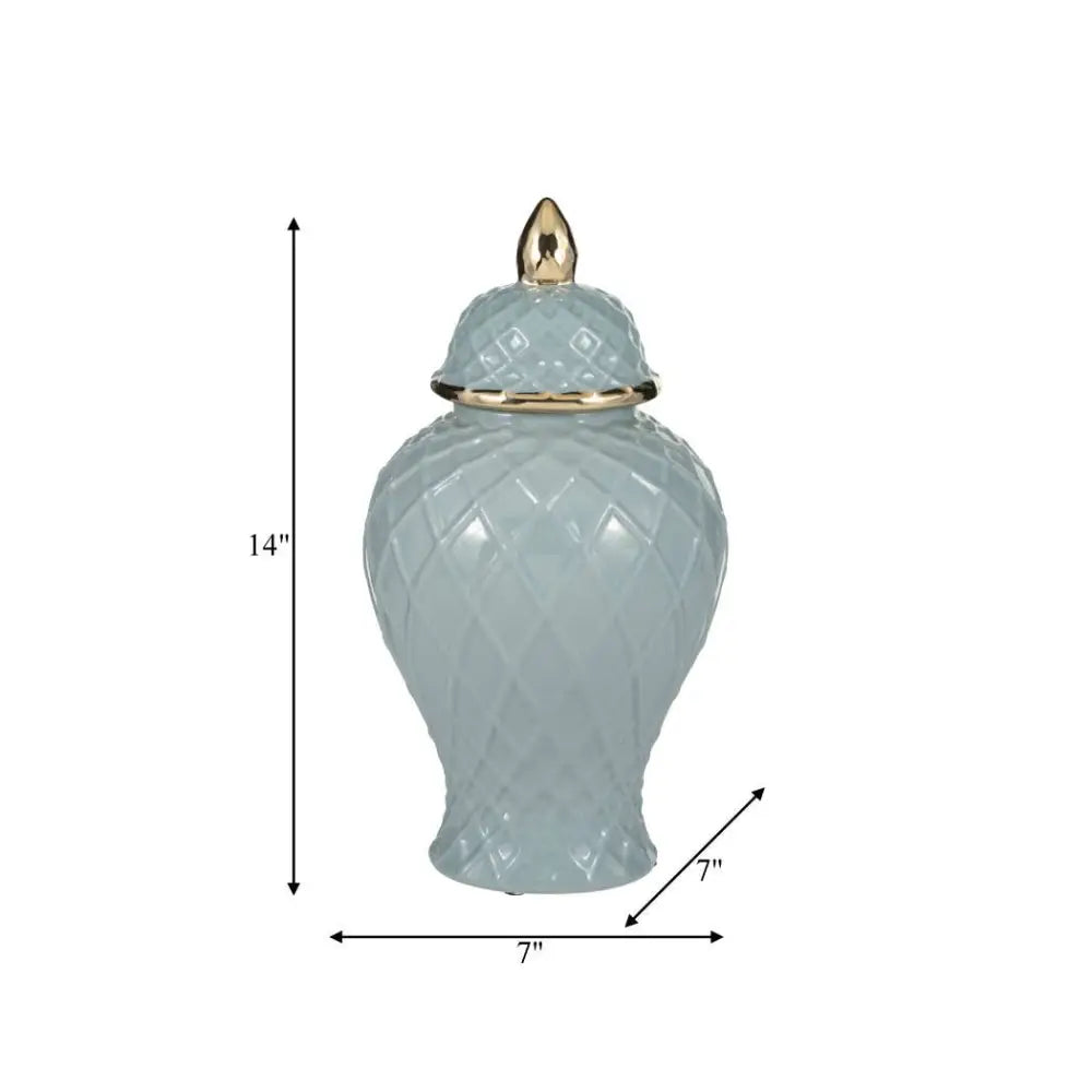 Ceramic Rope Temple Lidded Decorative Jar - Blue 14 in.