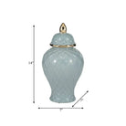 Ceramic Rope Temple Lidded Decorative Jar - Blue 14 in.