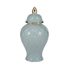 Ceramic Rope Temple Lidded Decorative Jar - Blue 14 in.