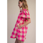 Checkered Mini Dress With Collar Neck Covered Button Down