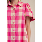 Checkered Mini Dress With Collar Neck Covered Button Down