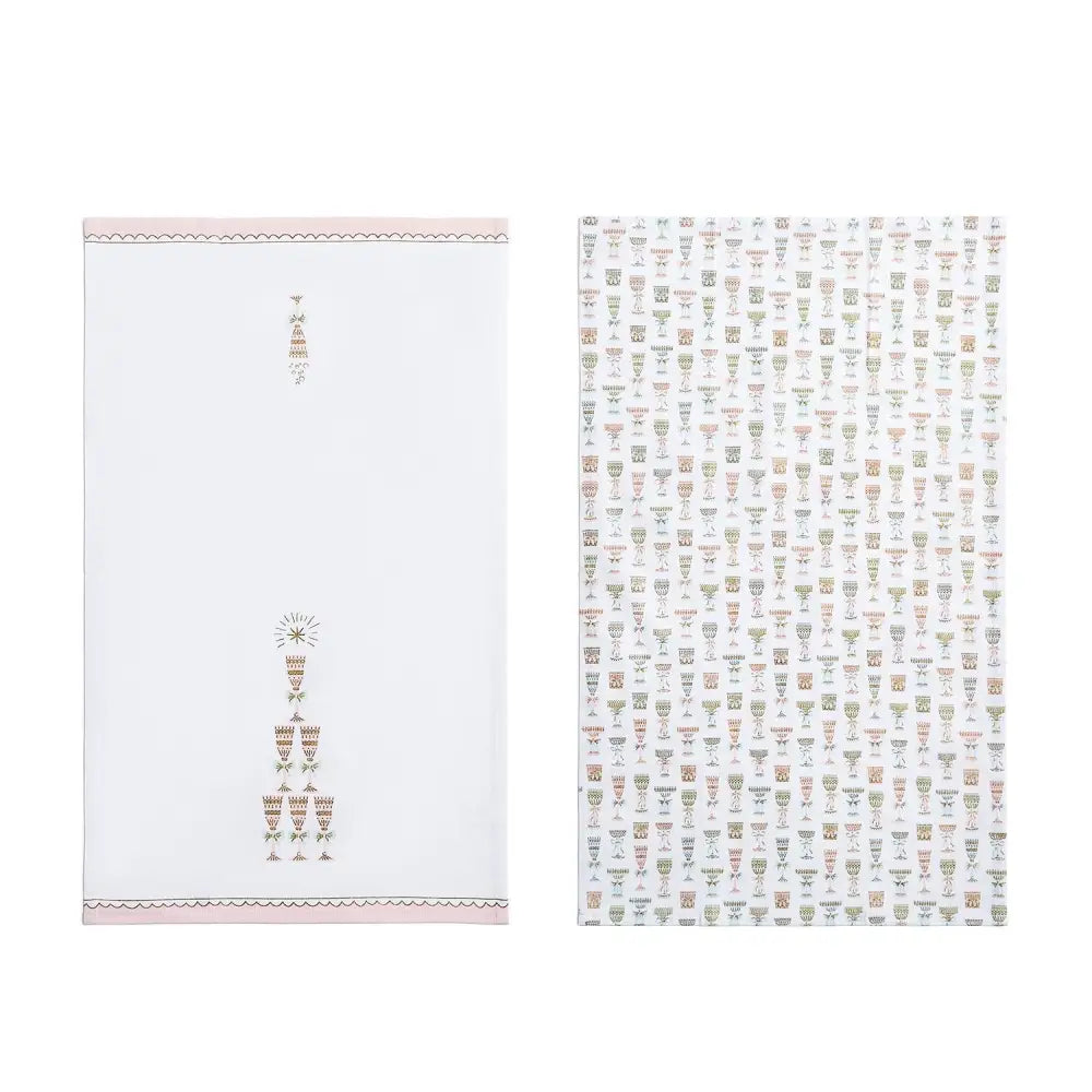 Cheers! Set of 2 Champagne Dish Towels - Pink - Dish Towel