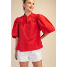 China Collar V-Neck Bubble Sleeve Poplin Top