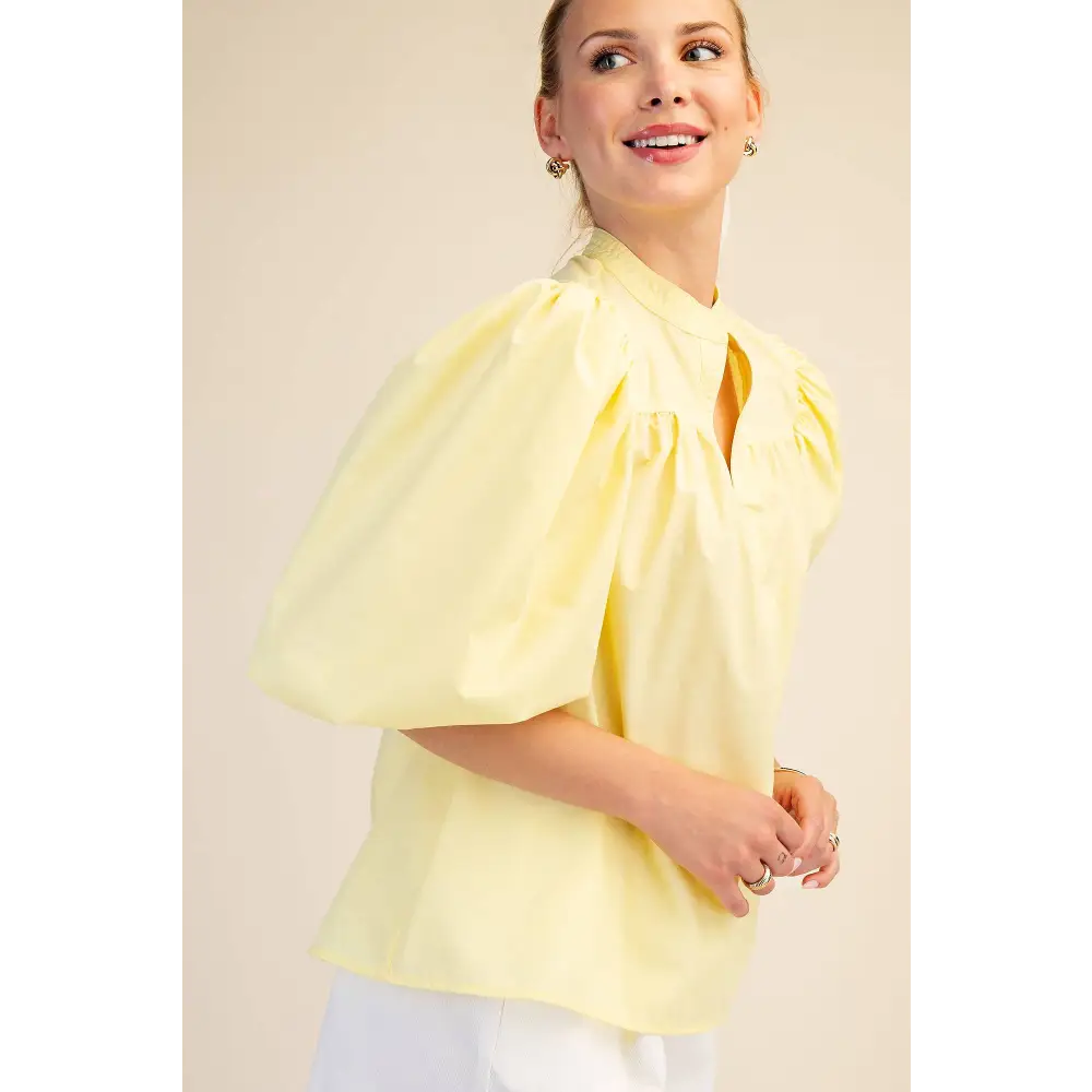 China Collar V-Neck Bubble Sleeve Poplin Top