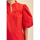 China Collar V-Neck Bubble Sleeve Poplin Top