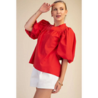 China Collar V-Neck Bubble Sleeve Poplin Top