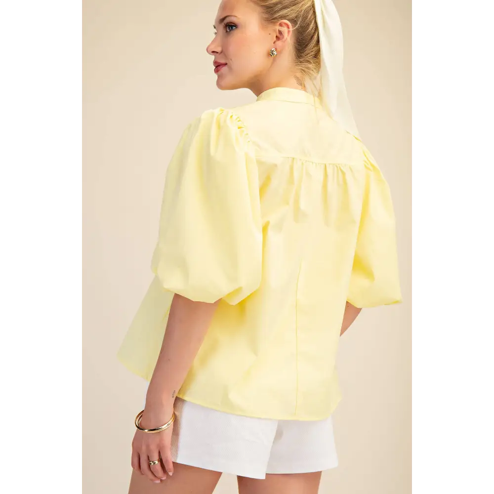 China Collar V-Neck Bubble Sleeve Poplin Top
