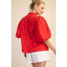 China Collar V-Neck Bubble Sleeve Poplin Top