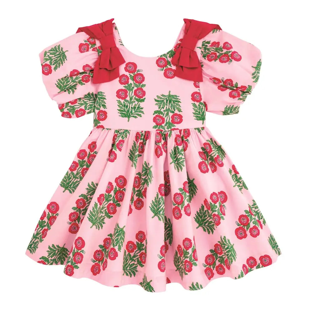 Christmas Block Print Bow Dress - Kids Clothes