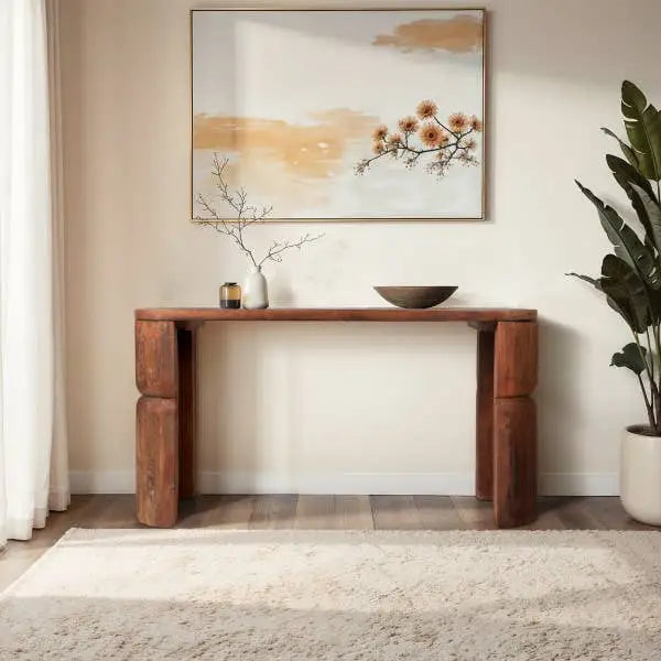 Console Table - Brown Reclaimed Wood Sculptural 60 in.
