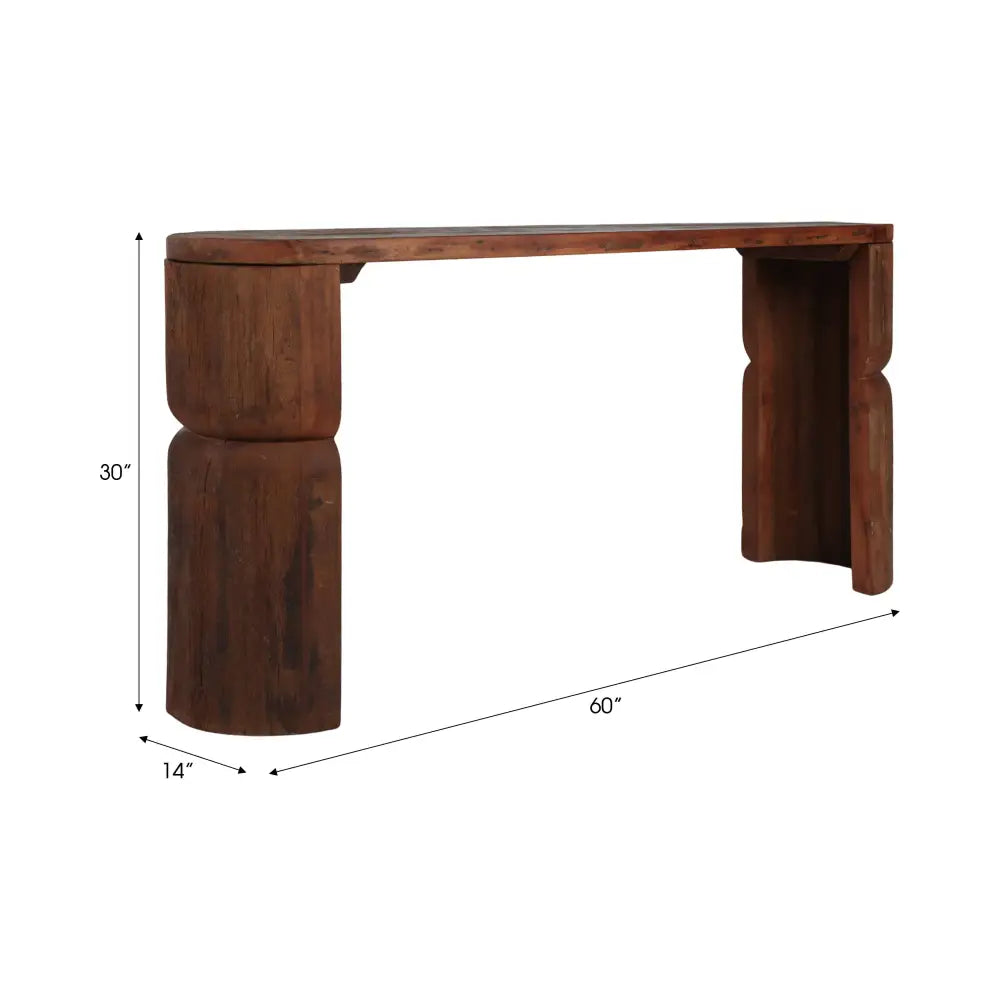 Console Table - Brown Reclaimed Wood Sculptural 60 in.