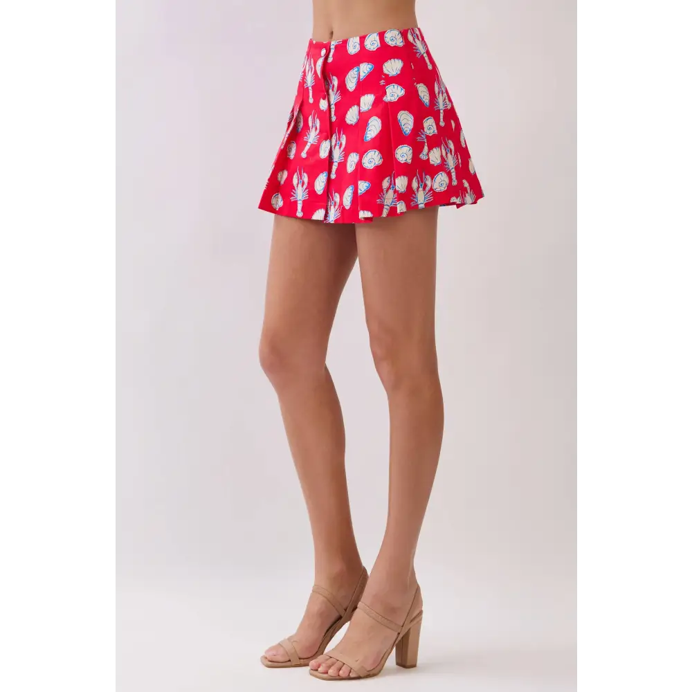 CP10373-Coastal Print Button Front Skort