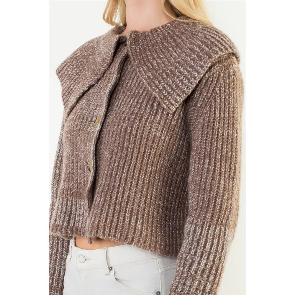 Cropped Knitted Collar Cardigan - XS-S-M-L(1-2-2-1) / BROWN