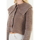 Cropped Knitted Collar Cardigan - XS-S-M-L(1-2-2-1) / BROWN