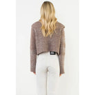 Cropped Knitted Collar Cardigan - XS-S-M-L(1-2-2-1) / BROWN