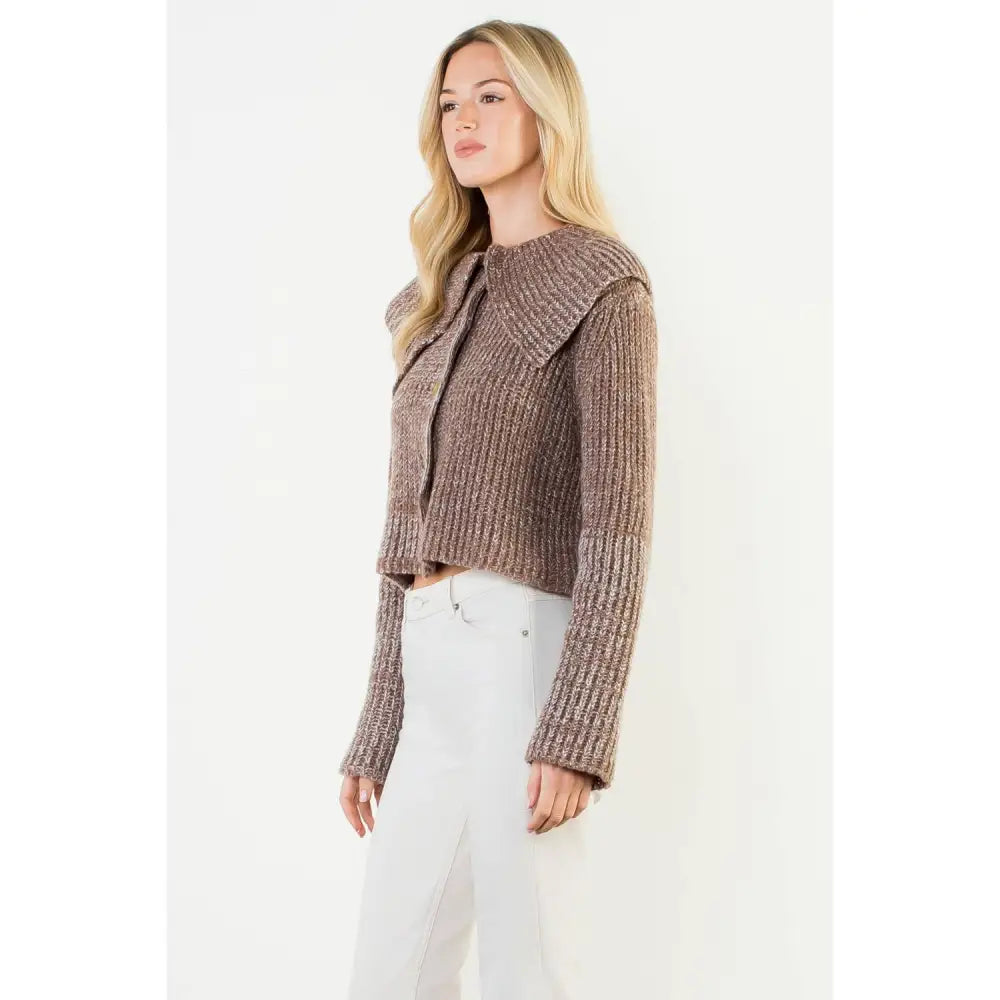 Cropped Knitted Collar Cardigan - XS-S-M-L(1-2-2-1) / BROWN