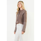 Cropped Knitted Collar Cardigan - XS-S-M-L(1-2-2-1) / BROWN