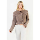 Cropped Knitted Collar Cardigan - XS-S-M-L(1-2-2-1) / BROWN