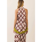 CT10283-Plaid Floral Applique Halter Top